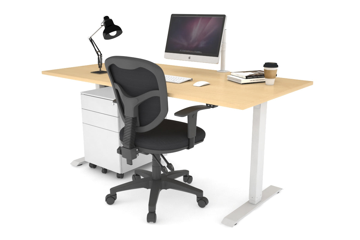 Just Right Height Adjustable Desk [1600L x 800W with Cable Scallop] Jasonl white leg maple 