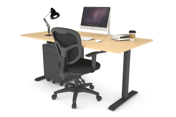 Just Right Height Adjustable Desk [1600L x 800W with Cable Scallop] Jasonl black leg maple 