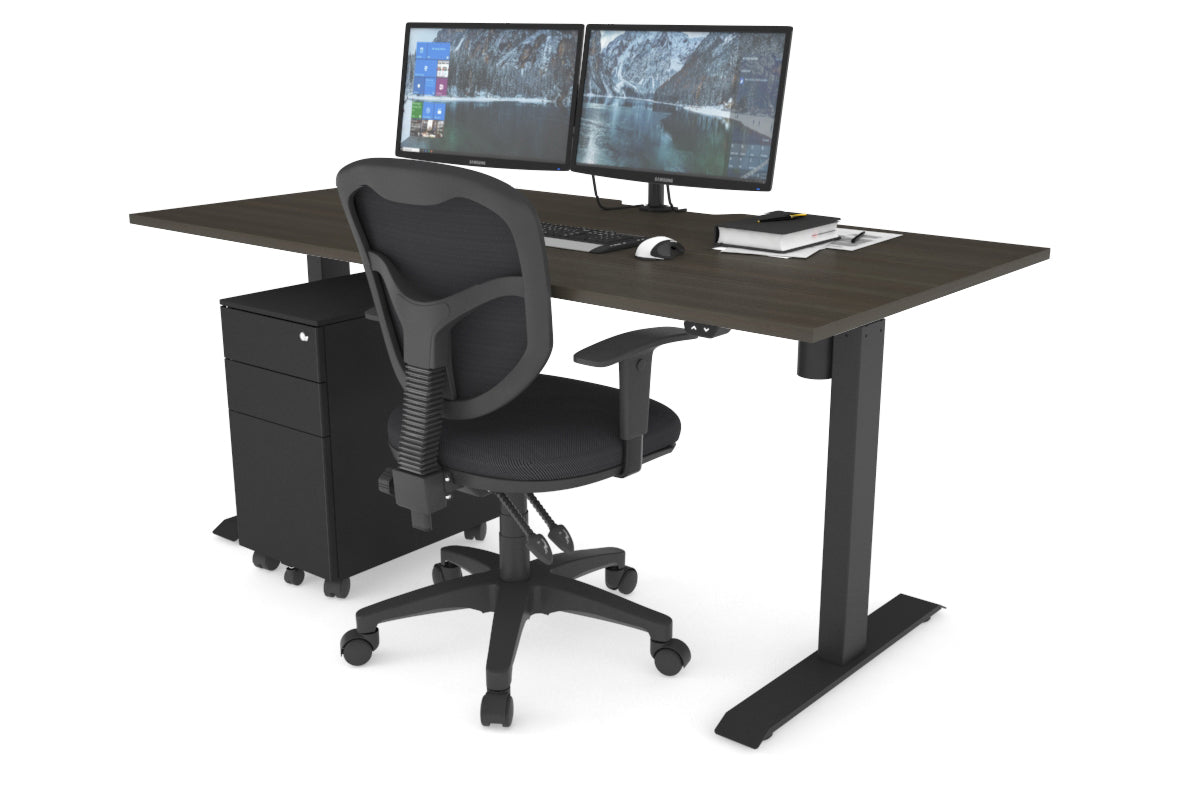 Just Right Height Adjustable Desk [1600L x 800W with Cable Scallop] Jasonl black leg dark oak 