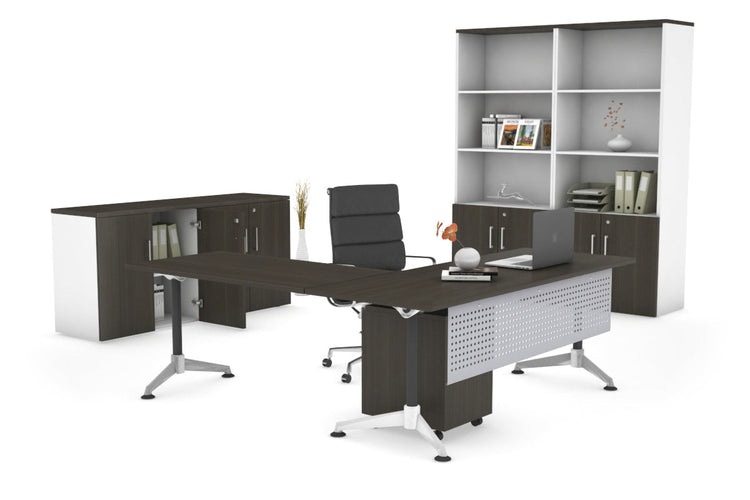 LShaped Corner Executive Office Desk Blackjack [1800L x 1700W] Ooh La La dark oak silver modesty 