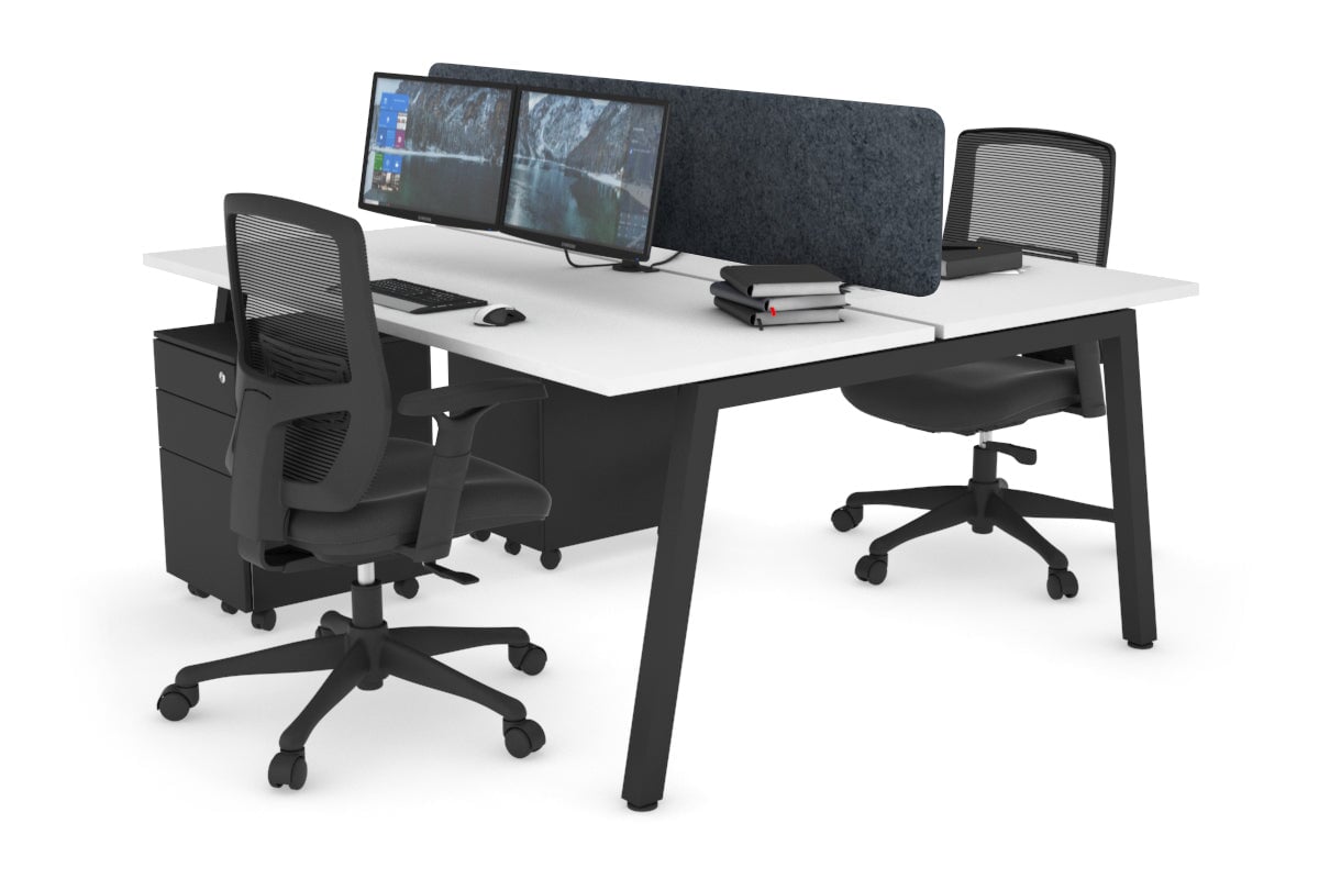 Quadro 2 Person Office Workstations [1200L x 700W] Jasonl black leg white dark grey echo panel (400H x 1200W)