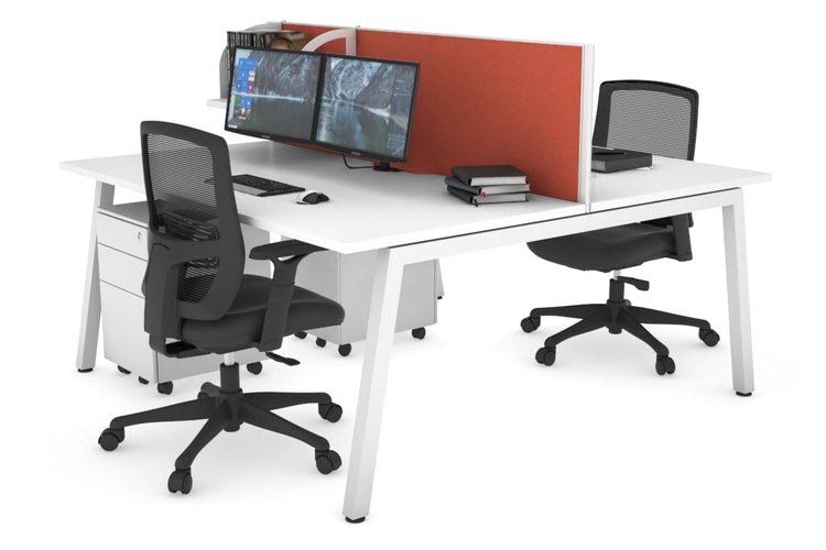 Quadro 2 Person Office Workstations [1200L x 800W with Cable Scallop] Jasonl white leg white orange squash (500H x 1200W)