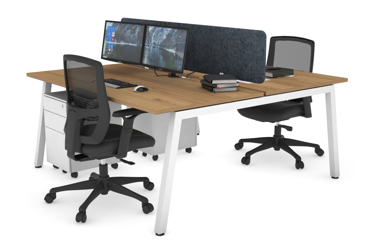 Quadro 2 Person Office Workstations [1200L x 800W with Cable Scallop] Jasonl white leg salvage oak dark grey echo panel (400H x 1200W)