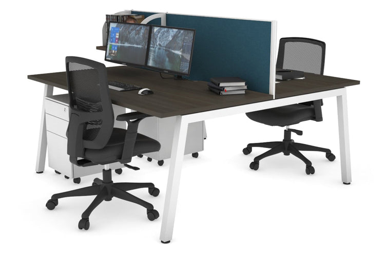 Quadro 2 Person Office Workstations [1200L x 800W with Cable Scallop] Jasonl white leg dark oak deep blue (500H x 1200W)