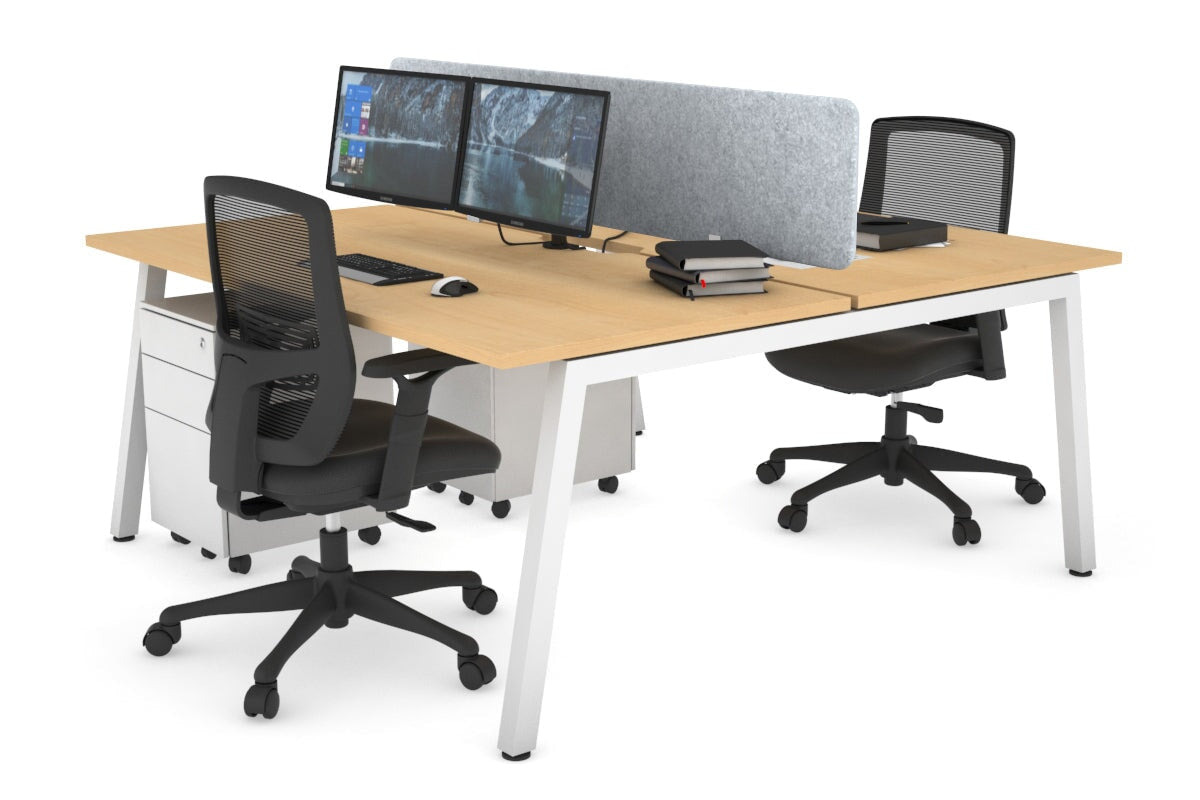 Quadro 2 Person Office Workstations [1200L x 800W with Cable Scallop] Jasonl white leg maple light grey echo panel (400H x 1200W)