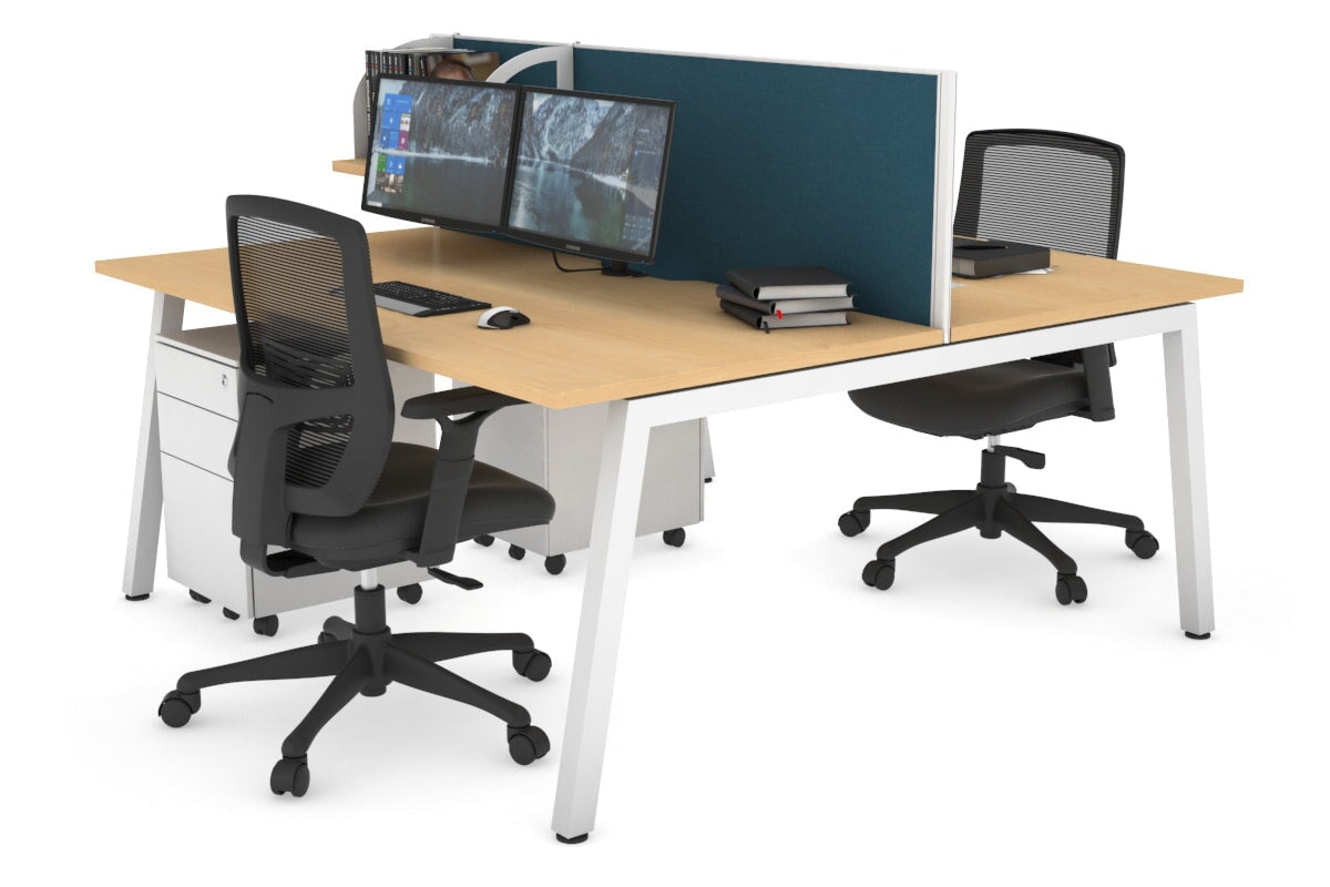 Quadro 2 Person Office Workstations [1200L x 800W with Cable Scallop] Jasonl white leg maple deep blue (500H x 1200W)