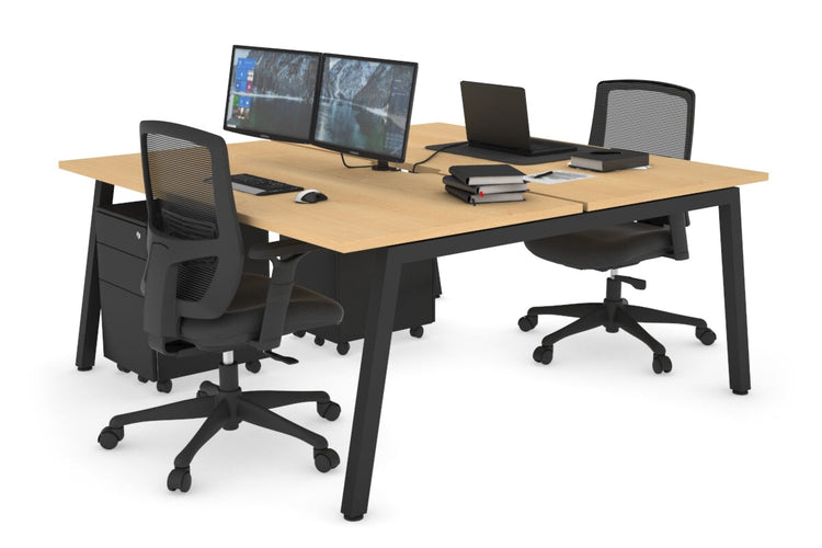 Quadro 2 Person Office Workstations [1200L x 800W with Cable Scallop] Jasonl black leg maple none