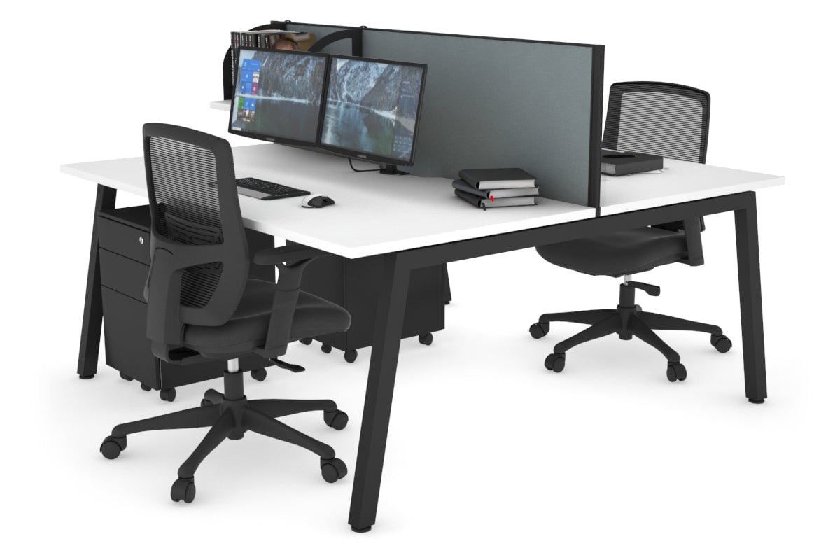 Quadro 2 Person Office Workstations [1200L x 800W with Cable Scallop] Jasonl black leg white cool grey (500H x 1200W)