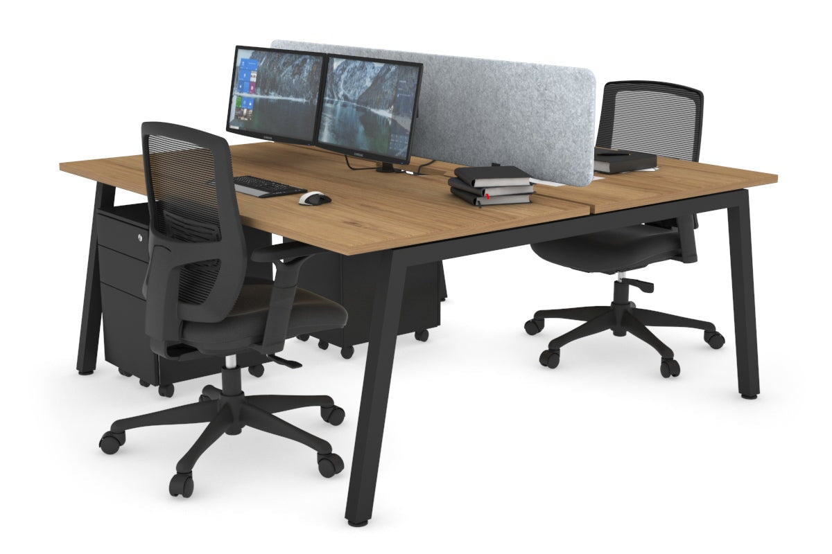 Quadro 2 Person Office Workstations [1200L x 800W with Cable Scallop] Jasonl black leg salvage oak light grey echo panel (400H x 1200W)