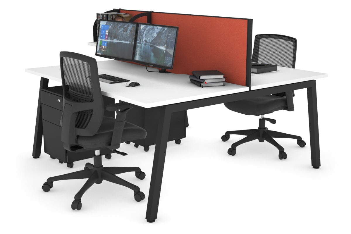 Quadro 2 Person Office Workstations [1200L x 800W with Cable Scallop] Jasonl black leg white orange squash (500H x 1200W)