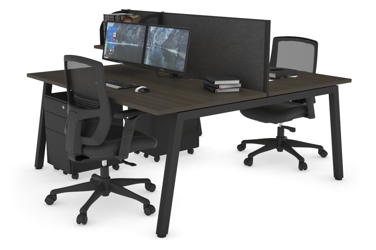 Quadro 2 Person Office Workstations [1200L x 800W with Cable Scallop] Jasonl black leg dark oak moody charcoal (500H x 1200W)