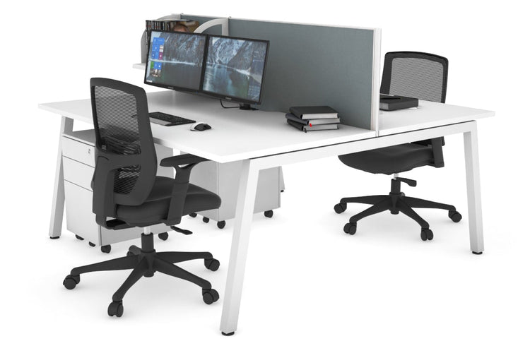 Quadro 2 Person Office Workstations [1200L x 800W with Cable Scallop] Jasonl white leg white cool grey (500H x 1200W)