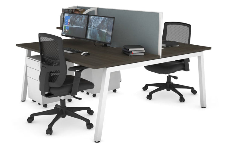 Quadro 2 Person Office Workstations [1200L x 800W with Cable Scallop] Jasonl white leg dark oak cool grey (500H x 1200W)
