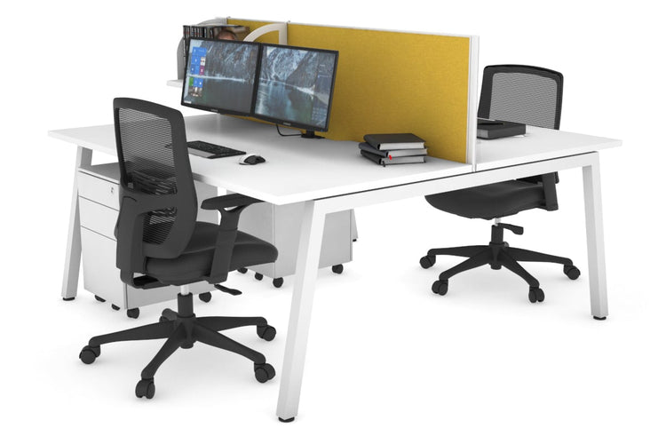 Quadro 2 Person Office Workstations [1200L x 800W with Cable Scallop] Jasonl white leg white mustard yellow (500H x 1200W)