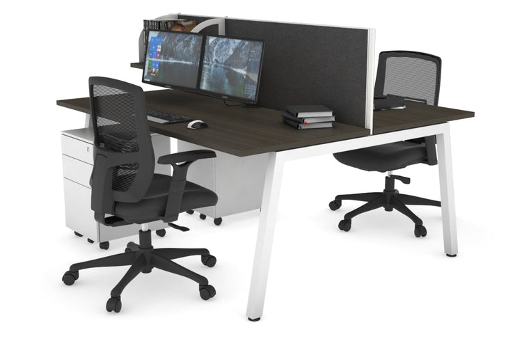 Quadro 2 Person Office Workstations [1400L x 700W] Jasonl white leg dark oak moody charcoal (500H x 1400W)
