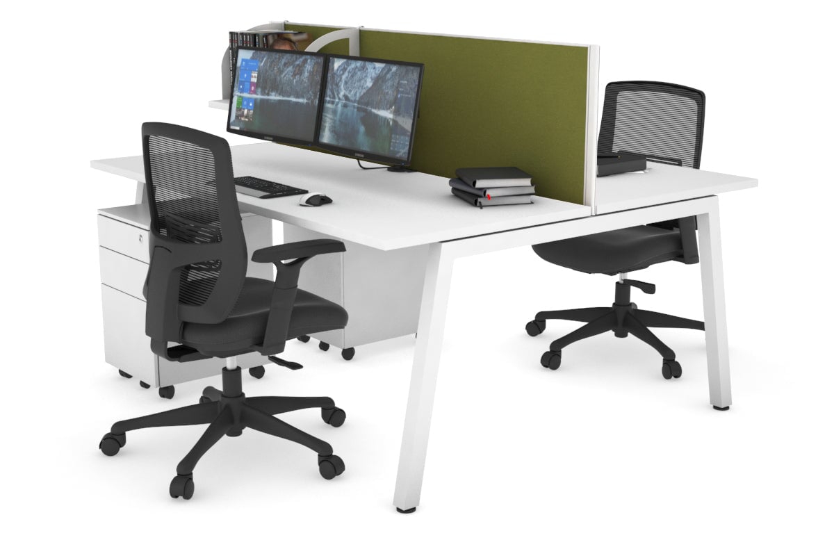 Quadro 2 Person Office Workstations [1400L x 700W] Jasonl white leg white green moss (500H x 1400W)