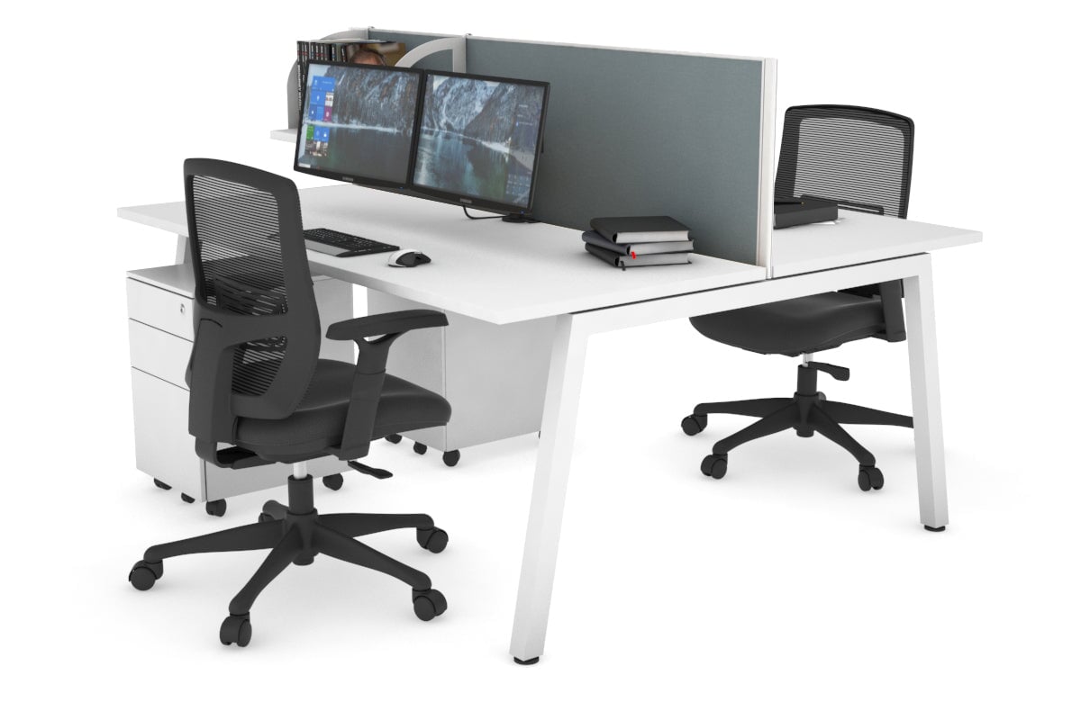 Quadro 2 Person Office Workstations [1400L x 700W] Jasonl white leg white cool grey (500H x 1400W)