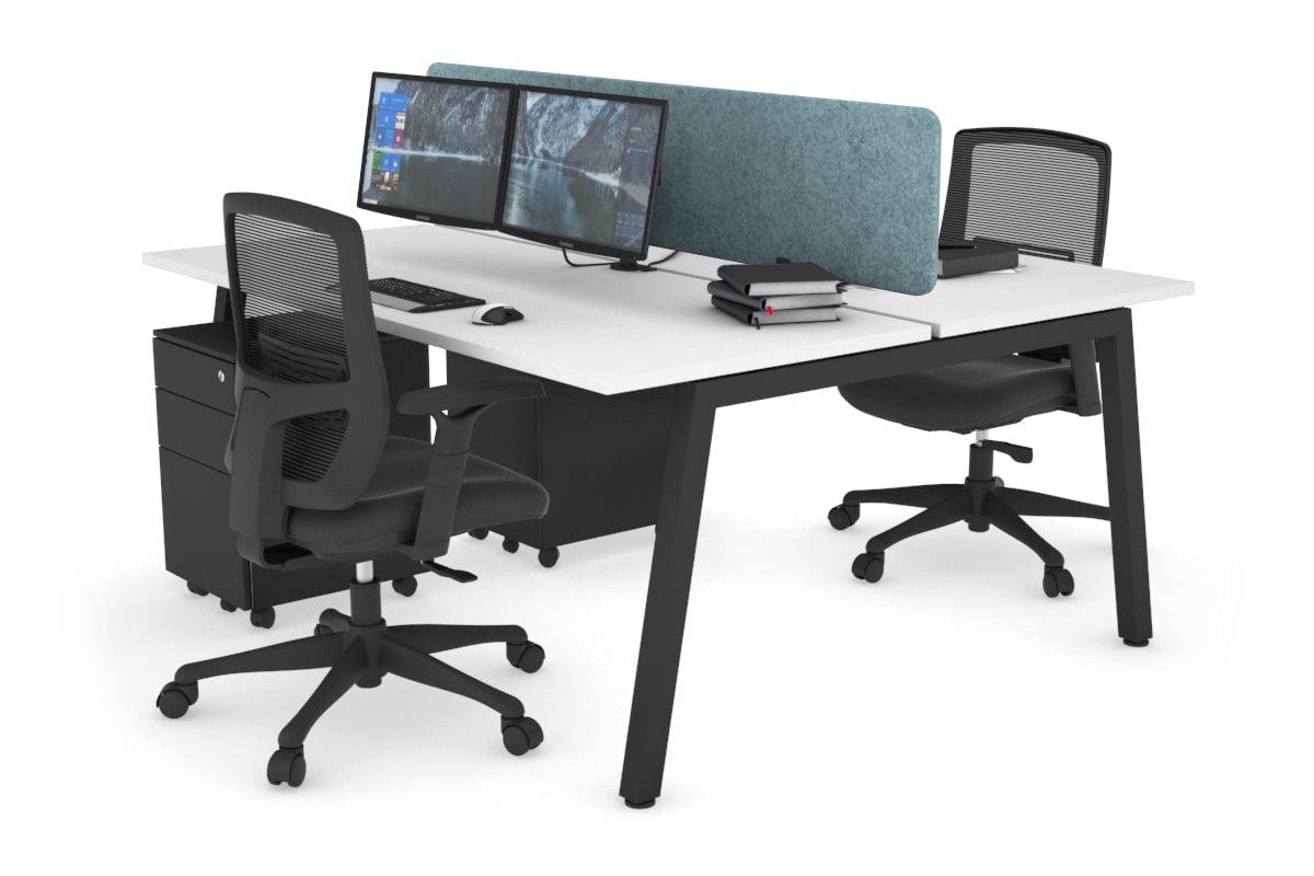 Quadro 2 Person Office Workstations [1600L x 700W] Jasonl black leg white blue echo panel (400H x 1600W)