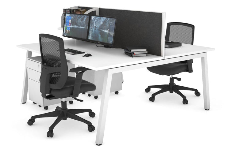 Quadro 2 Person Office Workstations [1600L x 800W with Cable Scallop] Jasonl white leg white moody charcoal (500H x 1600W)