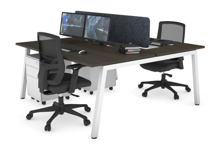 Quadro 2 Person Office Workstations [1800L x 800W with Cable Scallop] Jasonl white leg dark oak dark grey echo panel (400H x 1600W)