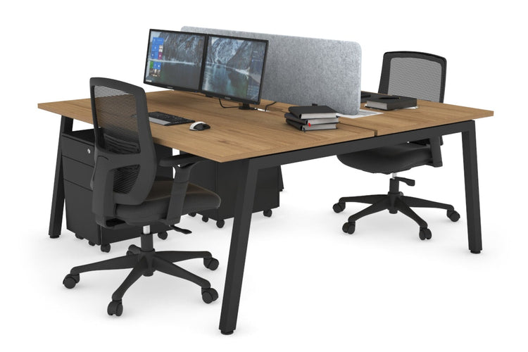 Quadro 2 Person Office Workstations [1800L x 800W with Cable Scallop] Jasonl black leg salvage oak light grey echo panel (400H x 1600W)