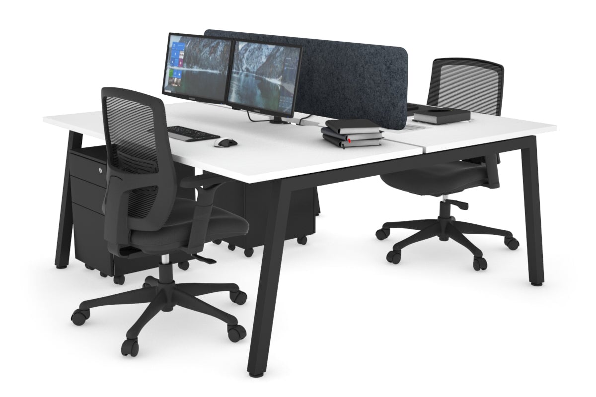 Quadro 2 Person Office Workstations [1800L x 800W with Cable Scallop] Jasonl black leg white dark grey echo panel (400H x 1600W)