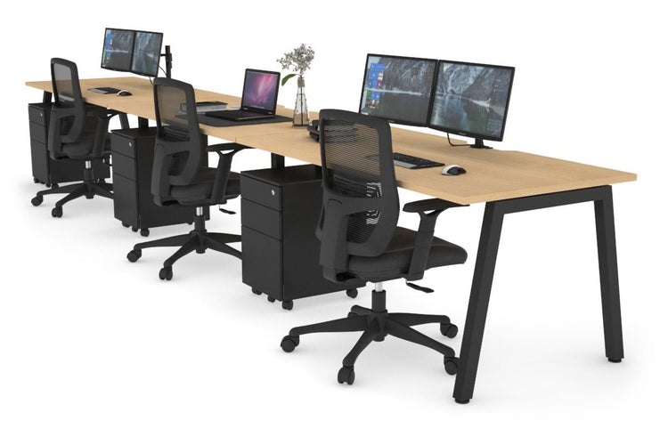 Quadro 3 Person Run Office Workstations [1200L x 800W with Cable Scallop] Jasonl black leg maple 