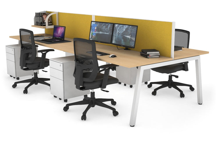 Quadro 4 Person Office Workstations [1200L x 700W] Jasonl white leg maple mustard yellow (500H x 1200W)