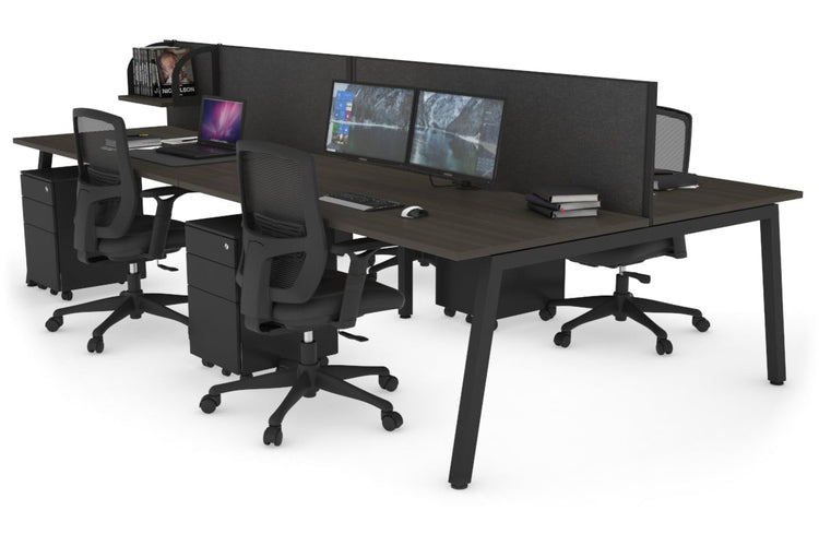 Quadro 4 Person Office Workstations [1200L x 800W with Cable Scallop] Jasonl black leg dark oak moody charcoal (500H x 1200W)