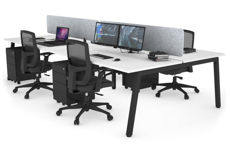 Quadro 4 Person Office Workstations [1200L x 800W with Cable Scallop] Jasonl black leg white light grey echo panel (400H x 1200W)