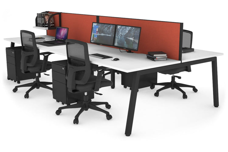 Quadro 4 Person Office Workstations [1200L x 800W with Cable Scallop] Jasonl black leg white orange squash (500H x 1200W)