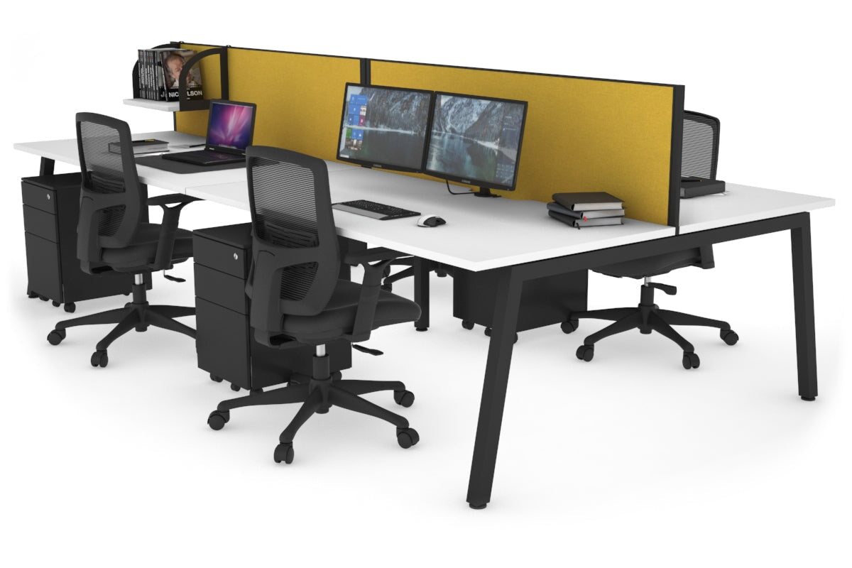 Quadro 4 Person Office Workstations [1200L x 800W with Cable Scallop] Jasonl black leg white mustard yellow (500H x 1200W)