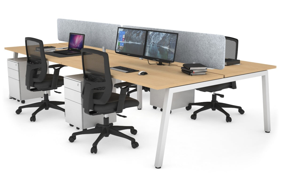 Quadro 4 Person Office Workstations [1200L x 800W with Cable Scallop] Jasonl white leg maple light grey echo panel (400H x 1200W)