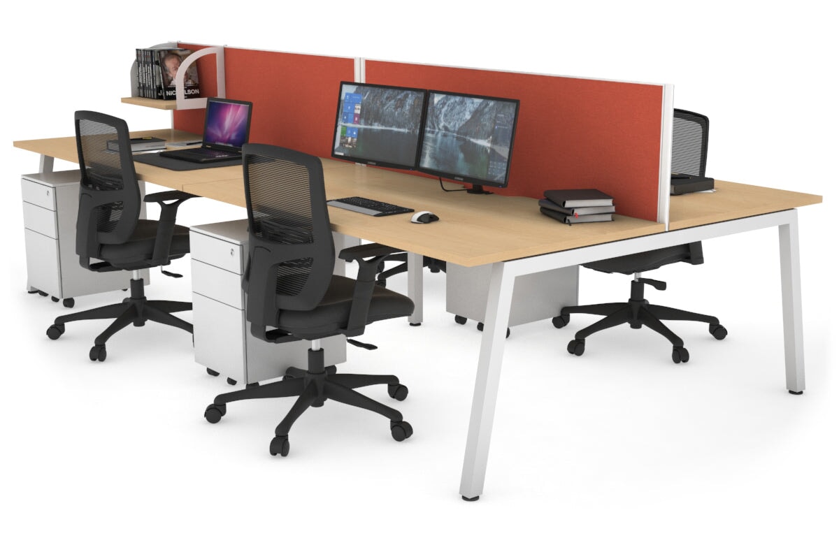 Quadro 4 Person Office Workstations [1400L x 800W with Cable Scallop] Jasonl white leg maple orange squash (500H x 1400W)