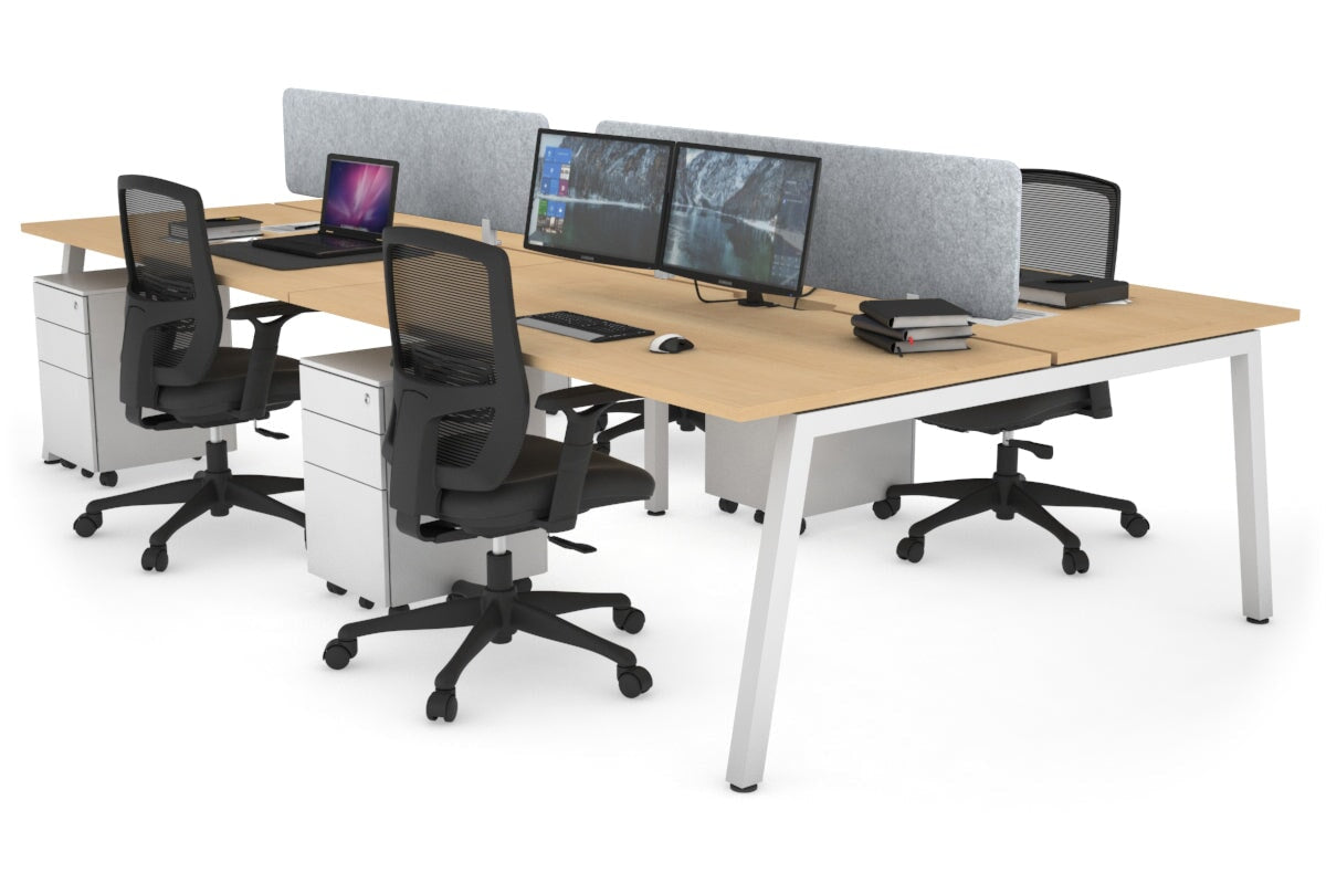 Quadro 4 Person Office Workstations [1400L x 800W with Cable Scallop] Jasonl white leg maple light grey echo panel (400H x 1200W)