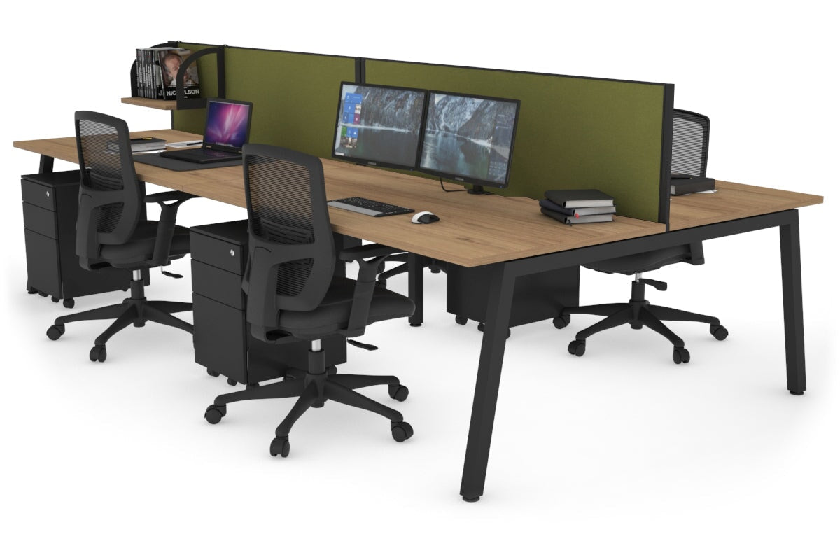 Quadro 4 Person Office Workstations [1400L x 800W with Cable Scallop] Jasonl black leg salvage oak green moss (500H x 1400W)