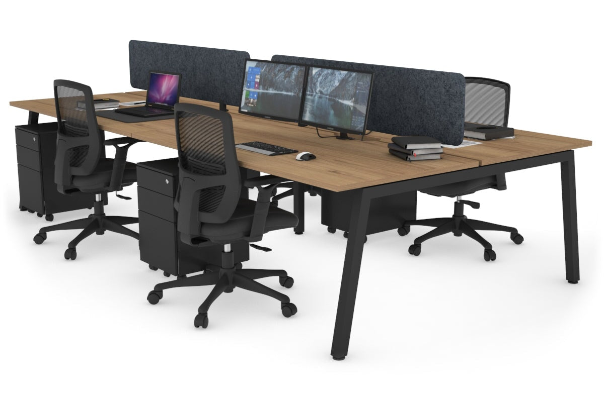 Quadro 4 Person Office Workstations [1400L x 800W with Cable Scallop] Jasonl black leg salvage oak dark grey echo panel (400H x 1200W)