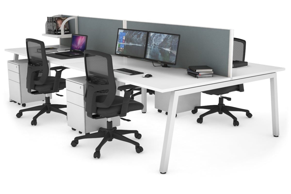 Quadro 4 Person Office Workstations [1400L x 800W with Cable Scallop] Jasonl white leg white cool grey (500H x 1400W)