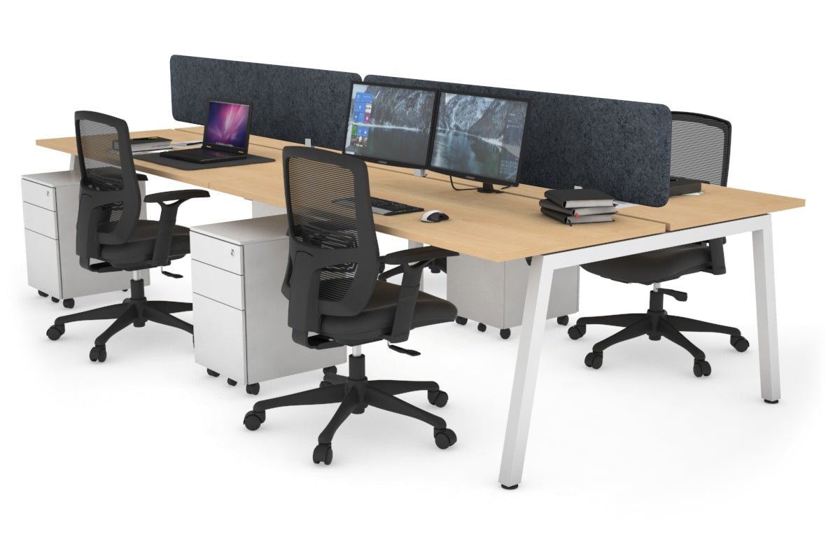 Quadro 4 Person Office Workstations [1600L x 700W] Jasonl white leg maple dark grey echo panel (400H x 1600W)