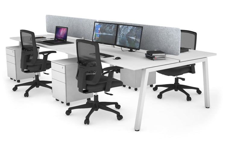 Quadro 4 Person Office Workstations [1600L x 700W] Jasonl white leg white light grey echo panel (400H x 1600W)