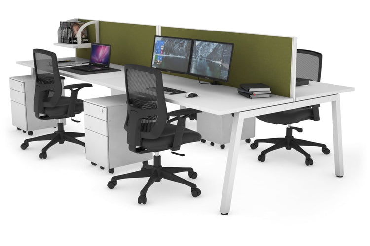 Quadro 4 Person Office Workstations [1600L x 700W] Jasonl white leg white green moss (500H x 1600W)