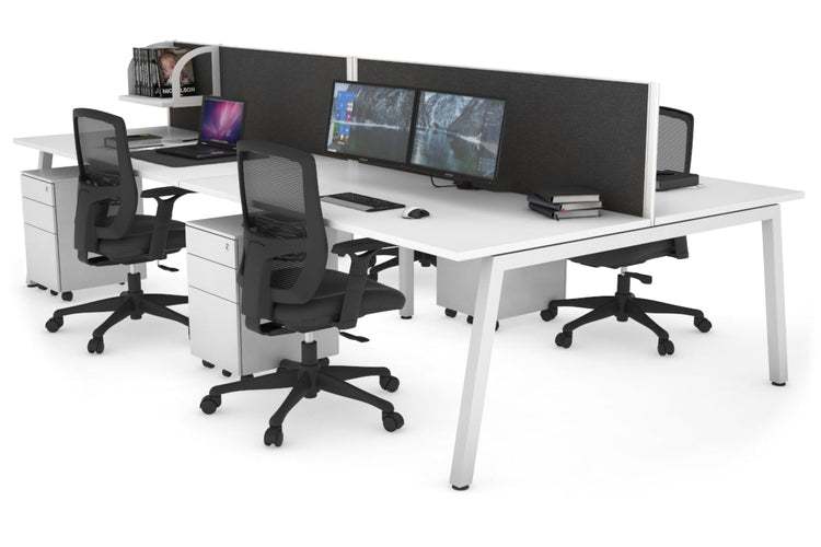 Quadro 4 Person Office Workstations [1600L x 800W with Cable Scallop] Jasonl white leg white moody charcoal (500H x 1600W)