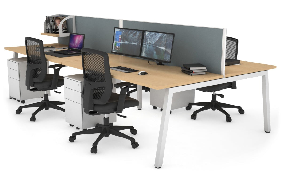 Quadro 4 Person Office Workstations [1800L x 800W with Cable Scallop] Jasonl white leg maple cool grey (500H x 1800W)