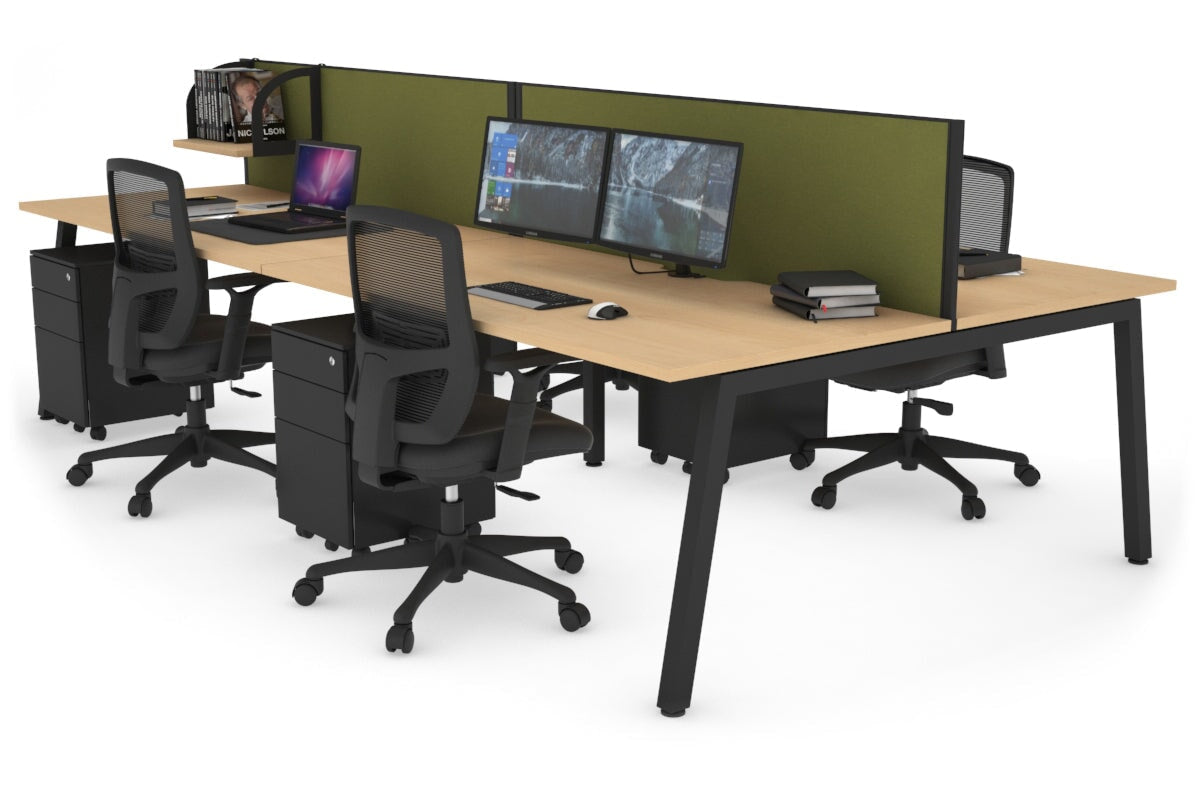 Quadro 4 Person Office Workstations [1800L x 800W with Cable Scallop] Jasonl black leg maple green moss (500H x 1800W)