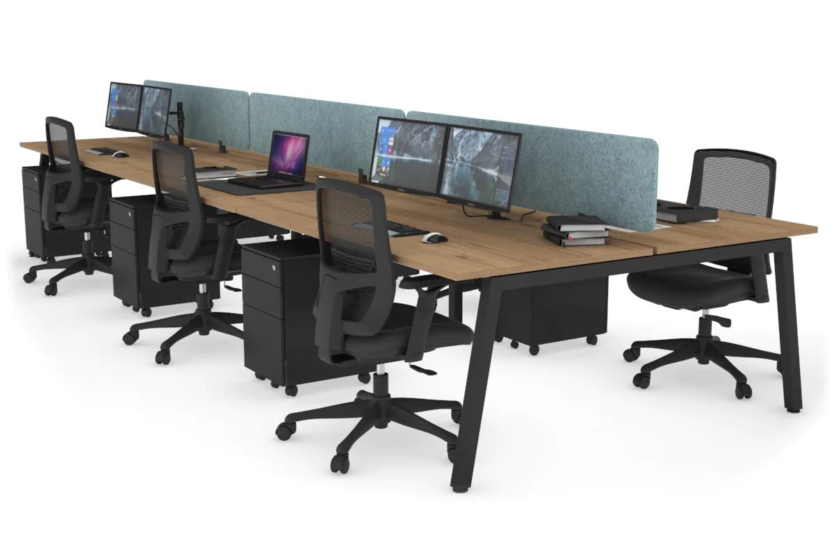 Quadro 6 Person Office Workstations [1600L x 800W with Cable Scallop] Jasonl black leg salvage oak blue echo panel (400H x 1600W)