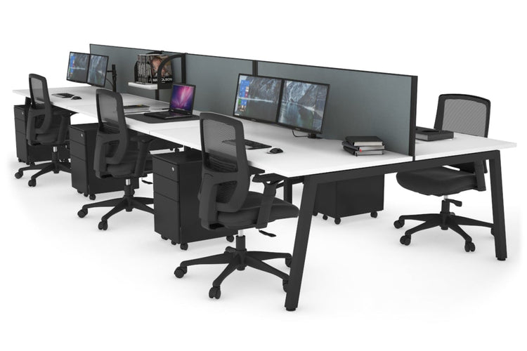 Quadro 6 Person Office Workstations [1600L x 800W with Cable Scallop] Jasonl black leg white cool grey (500H x 1600W)