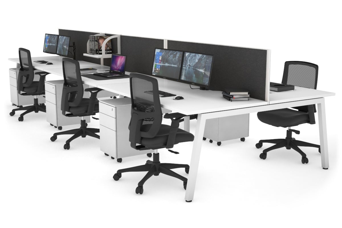 Quadro 6 Person Office Workstations [1600L x 800W with Cable Scallop] Jasonl white leg white moody charcoal (500H x 1600W)