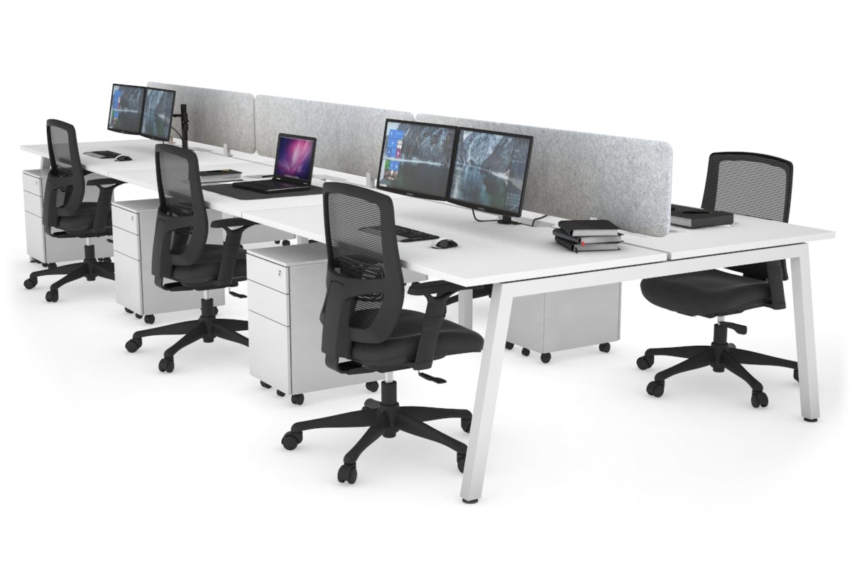 Quadro 6 Person Office Workstations [1600L x 800W with Cable Scallop] Jasonl white leg white light grey echo panel (400H x 1600W)