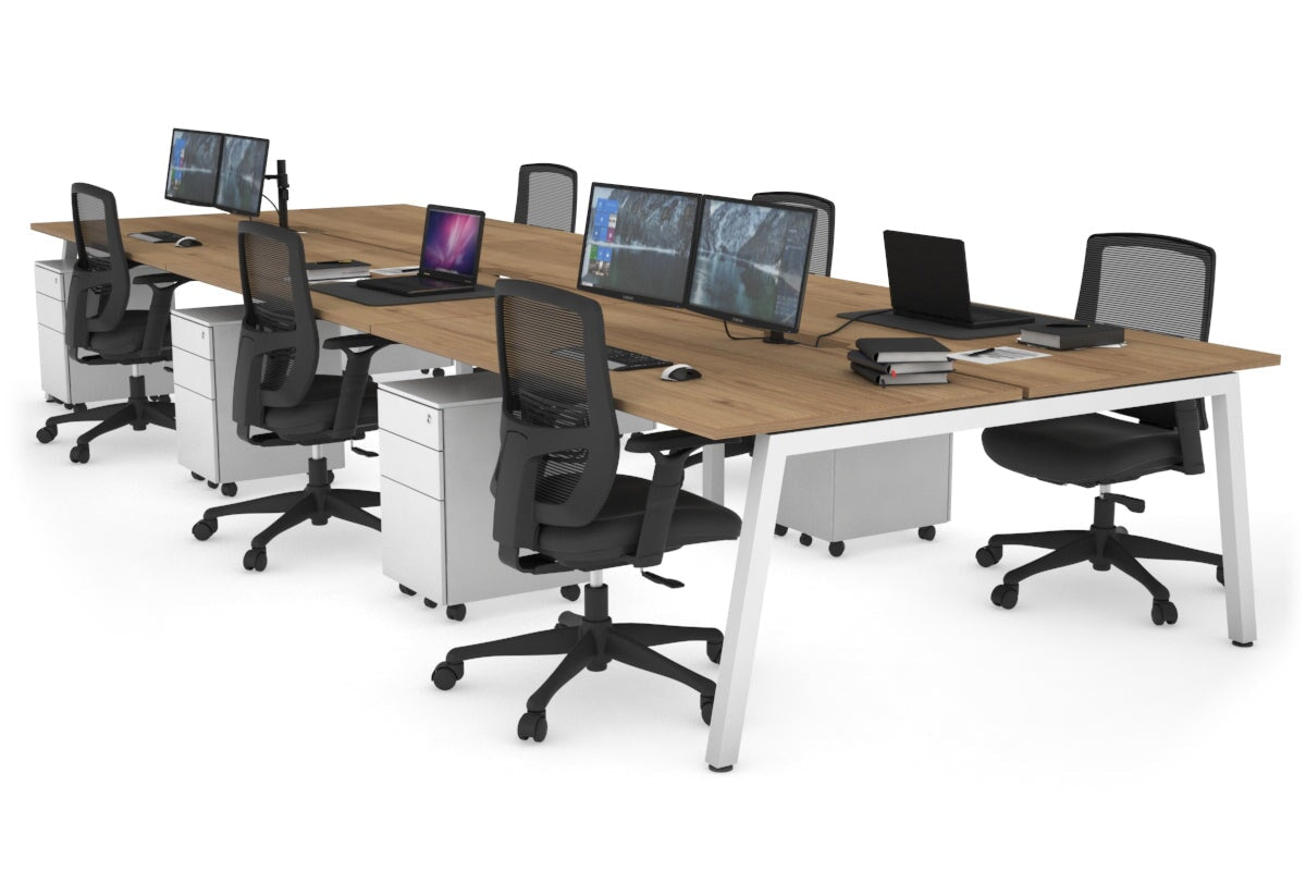 Quadro 6 Person Office Workstations [1600L x 800W with Cable Scallop] Jasonl white leg salvage oak none