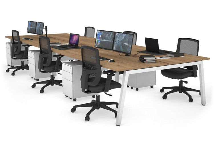 Quadro 6 Person Office Workstations [1600L x 800W with Cable Scallop] Jasonl white leg salvage oak none